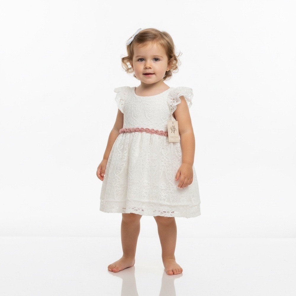 Laura Ashley London Baby Girl's White Floral Lace Ball Gown Dress 12m Easter